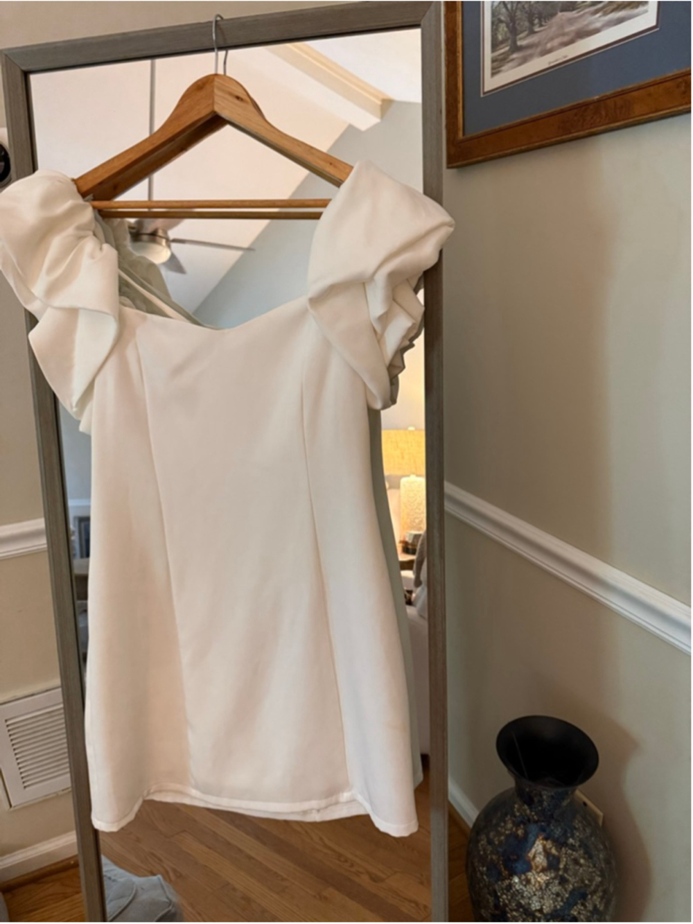 Women's idem ditto White Mini Dress with Ruffle Sleeves L - Picture 4 of 5